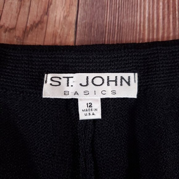 St John Basics Womens Size 12 Black High Rise Wide Leg Knit Pants Made in USA - Picture 8 of 10